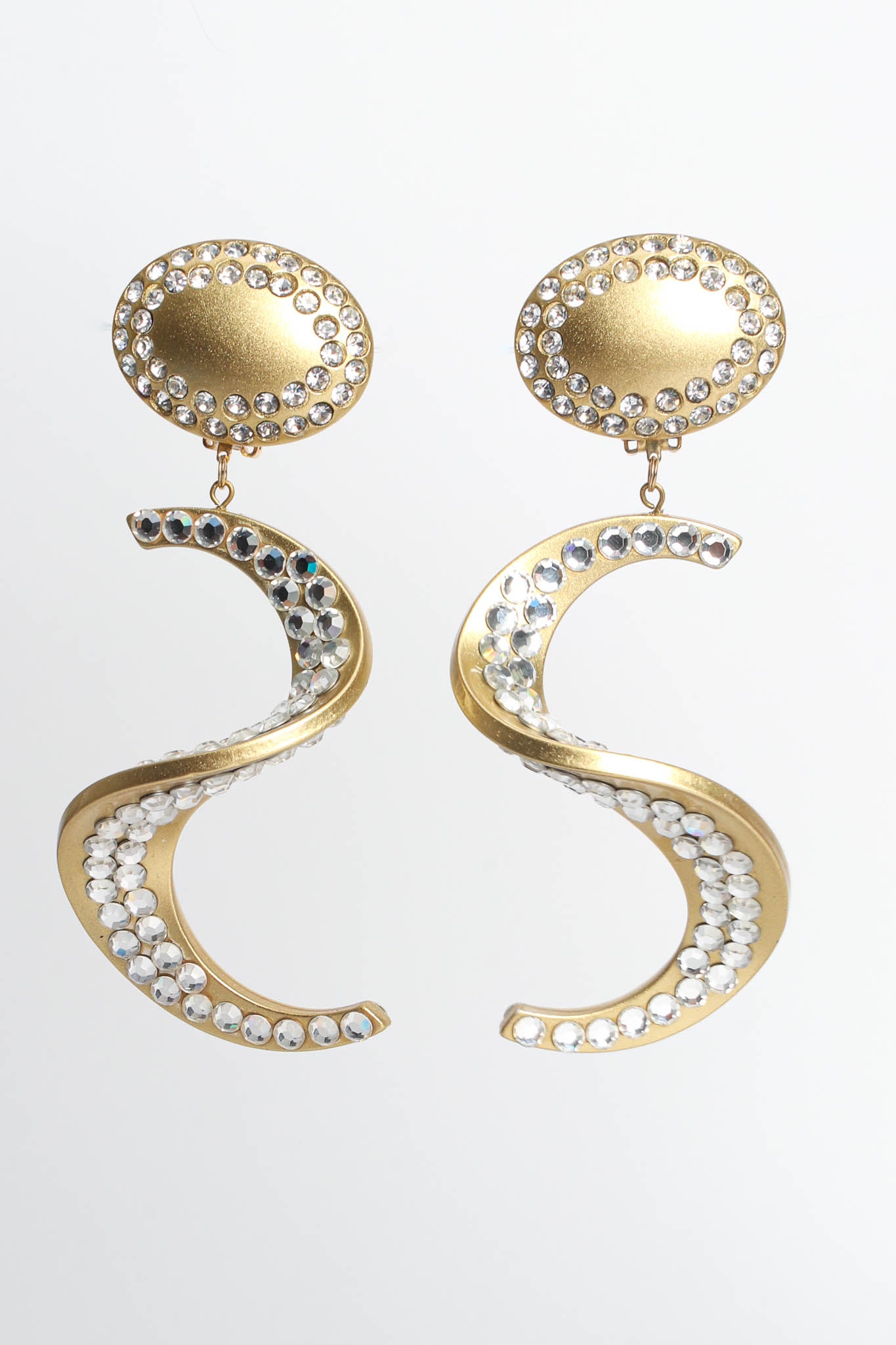 Vintage Jewellians Swirl Rhinestone Drop Earrings front hang @ Recess Los Angeles