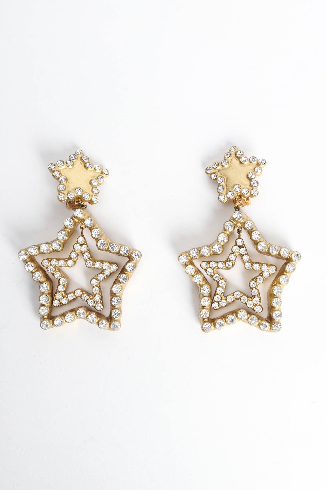 Vintage Jewellians Triple Star Rhinestone Earrings flat lay @ Recess LA