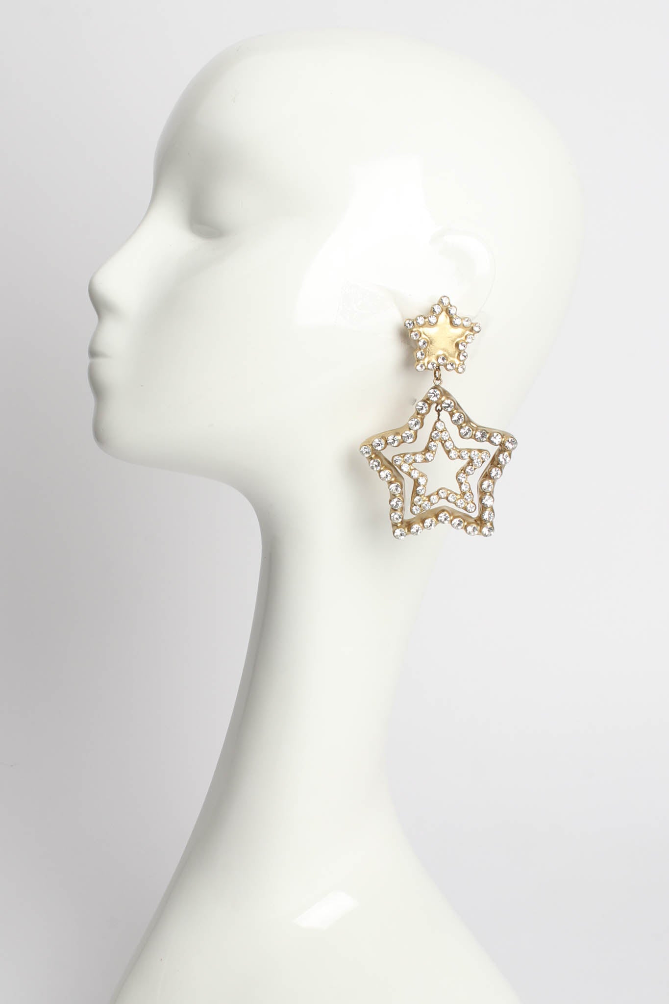 Vintage Jewellians Triple Star Rhinestone Earrings on mannequin @ Recess LA