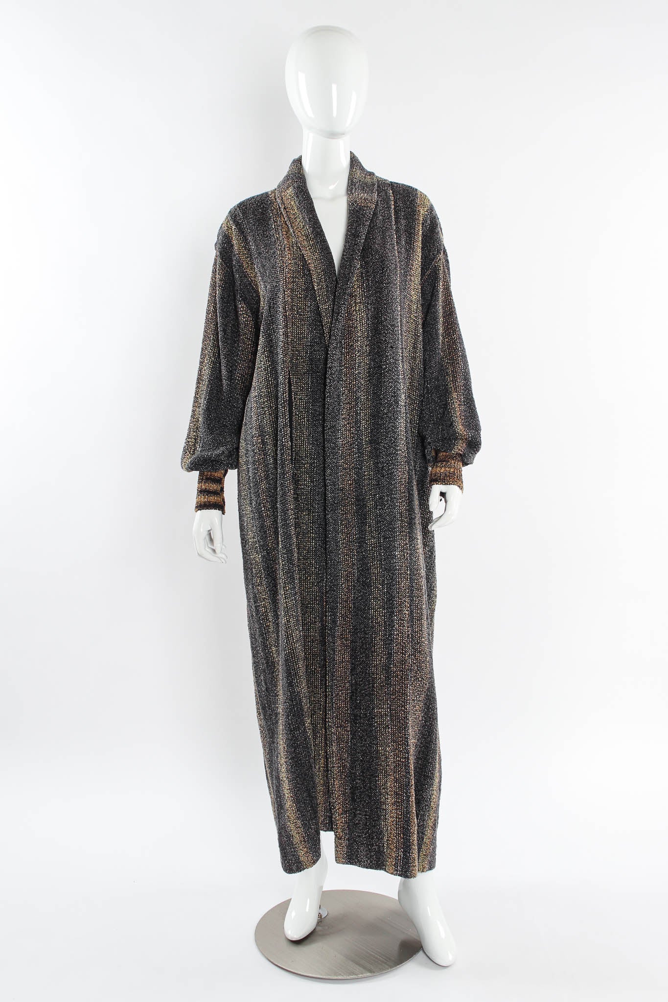 Vintage Joan McGee Ombré Grey Stripe Silk Knit Duster mannequin front @ Recess LA
