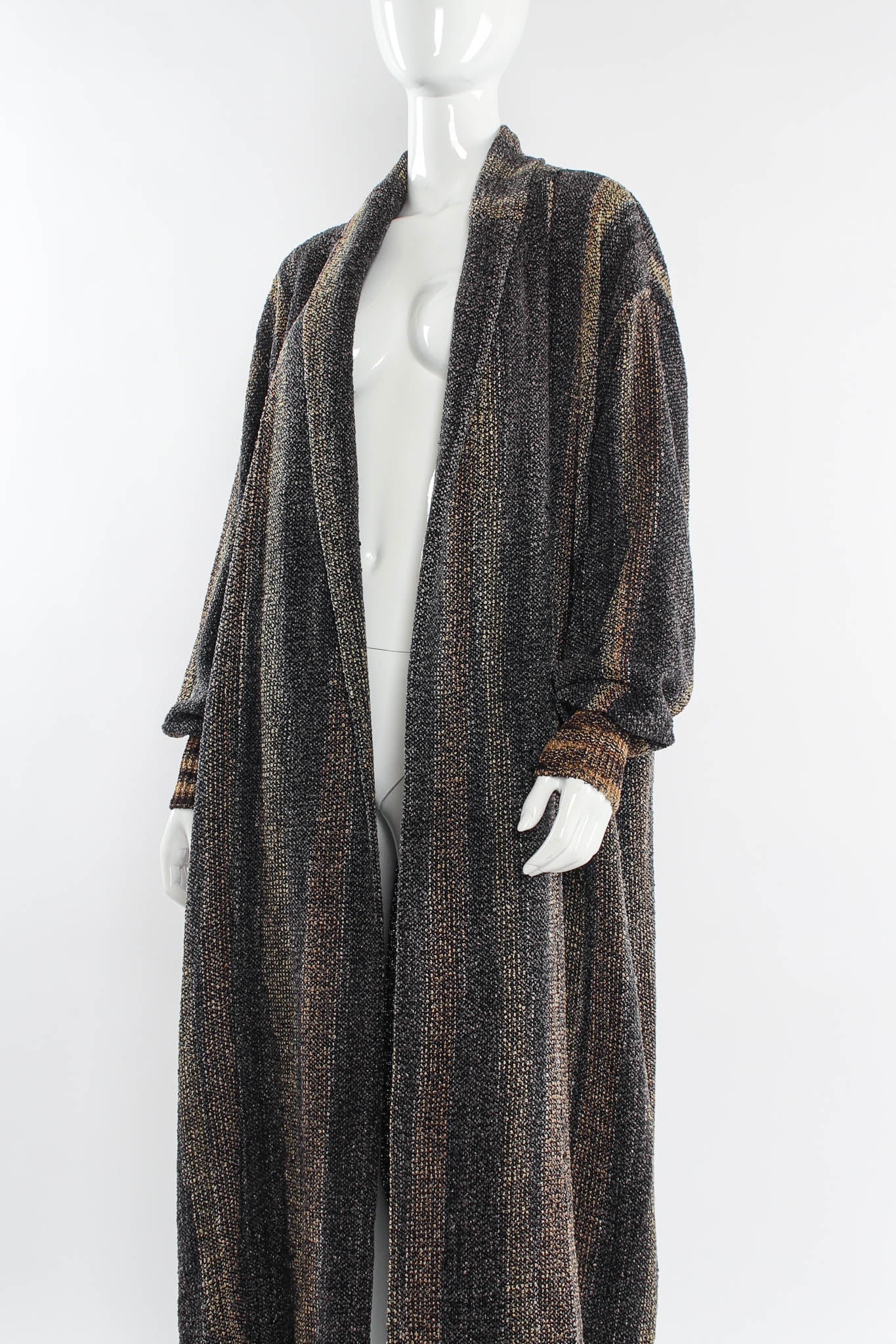 Vintage Joan McGee Ombré Grey Stripe Silk Knit Duster mannequin close angle @ Recess LA