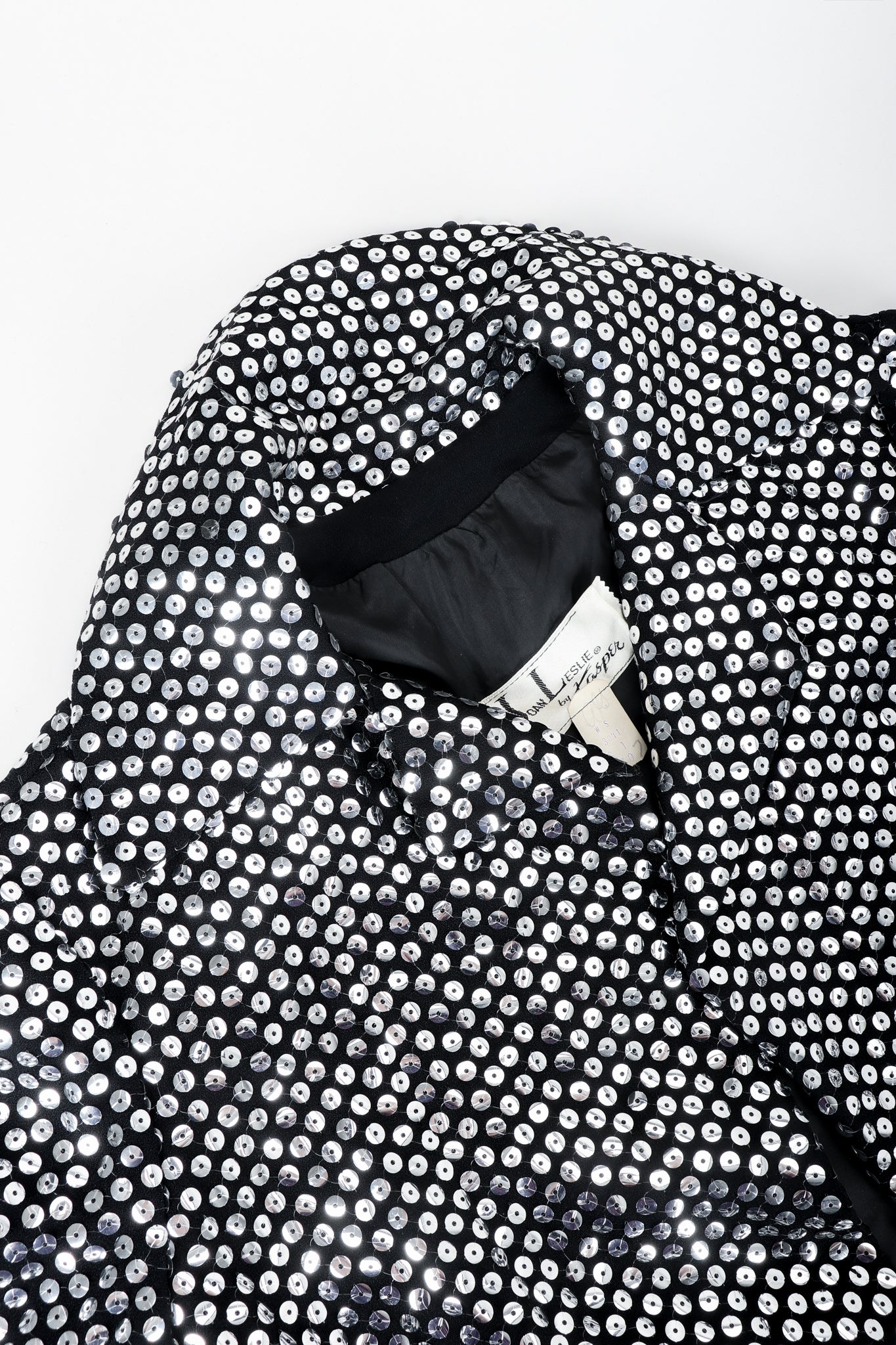Vintage Joan Leslie by Kasper Sequin Mirror Shirtwaist Dress neckline collar detail