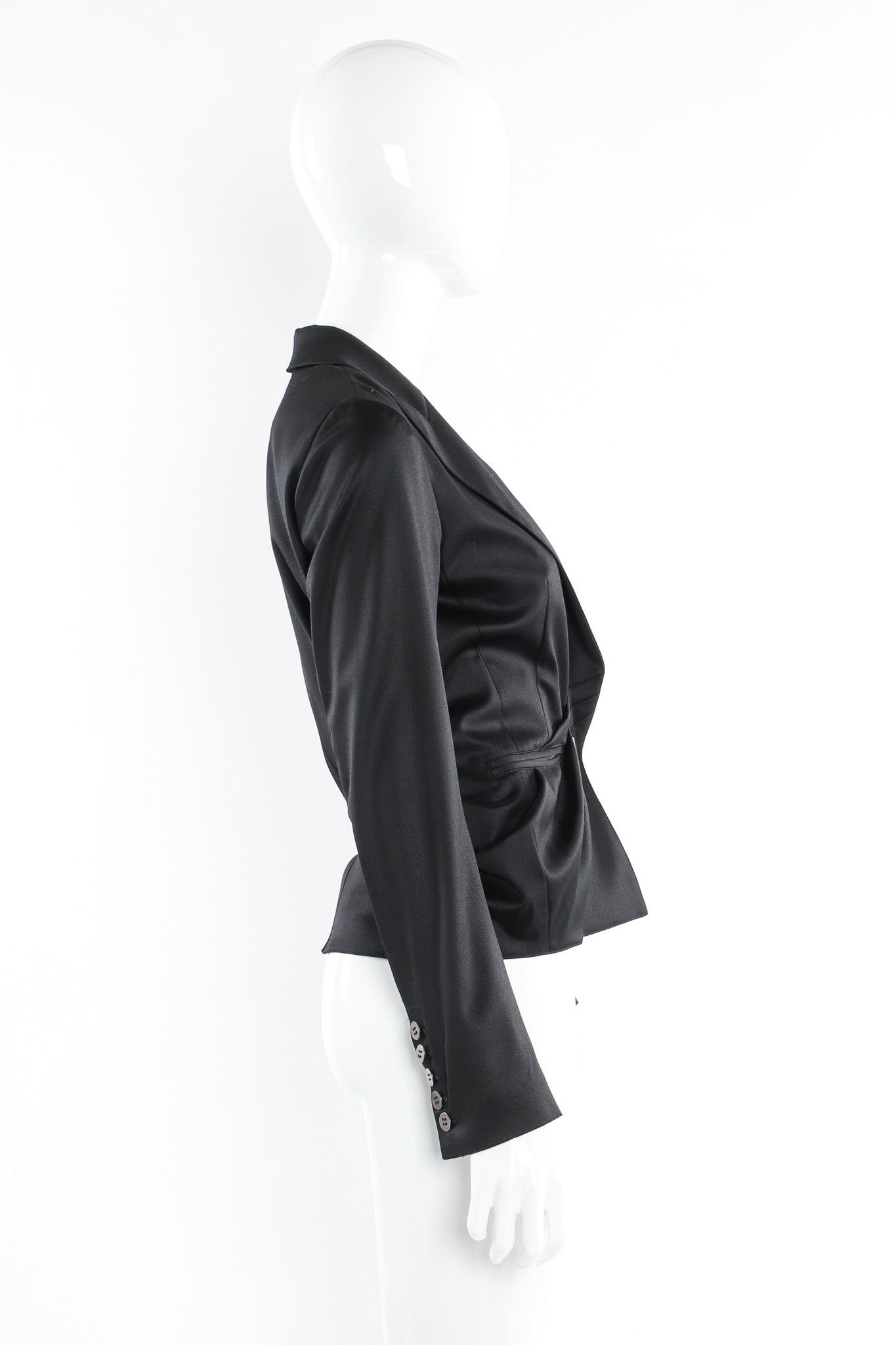 Vintage John Galliano Gathered Wool Blazer mannequin side @ Recess LA