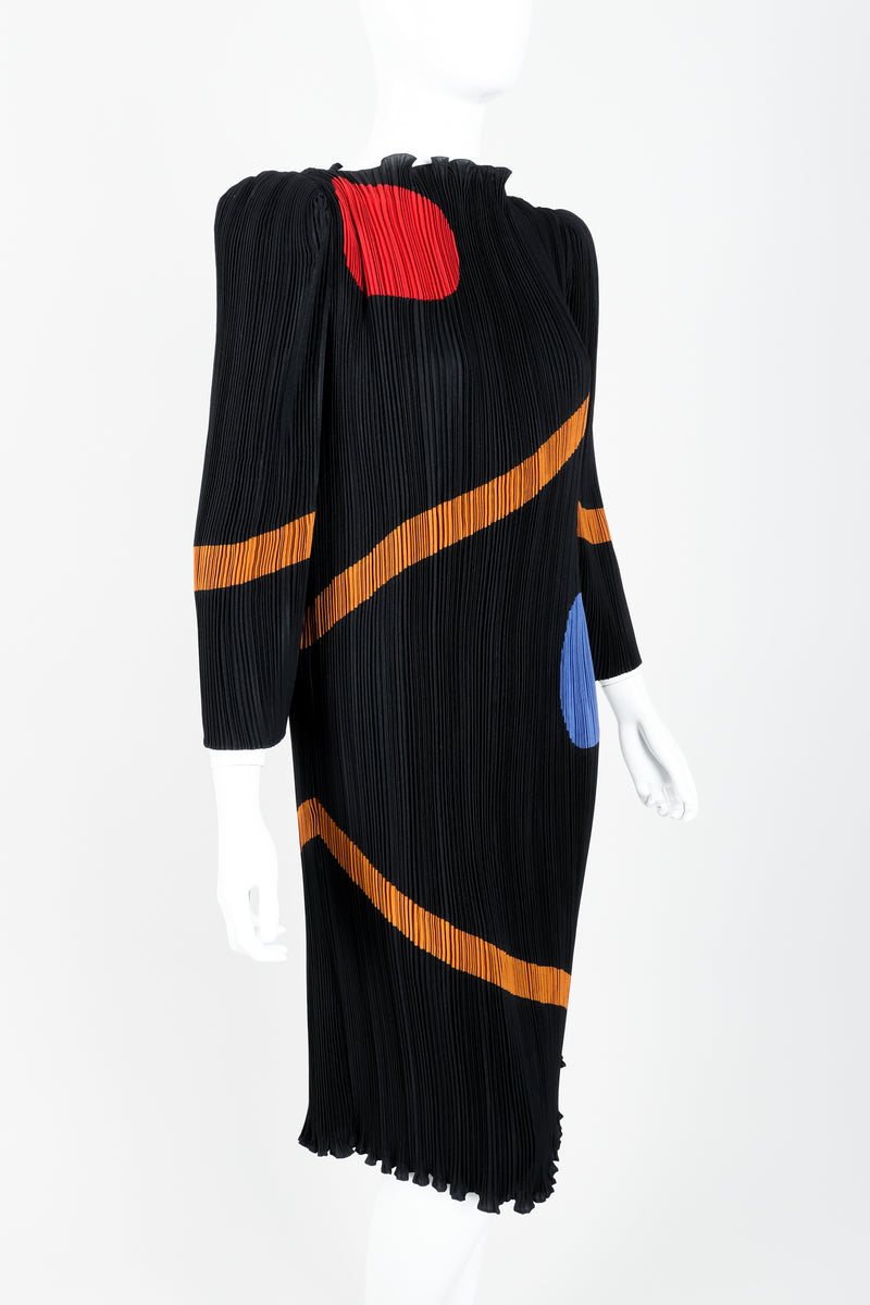 Vintage John Bates Pleated Graphic Print Dress Angle at Recess
