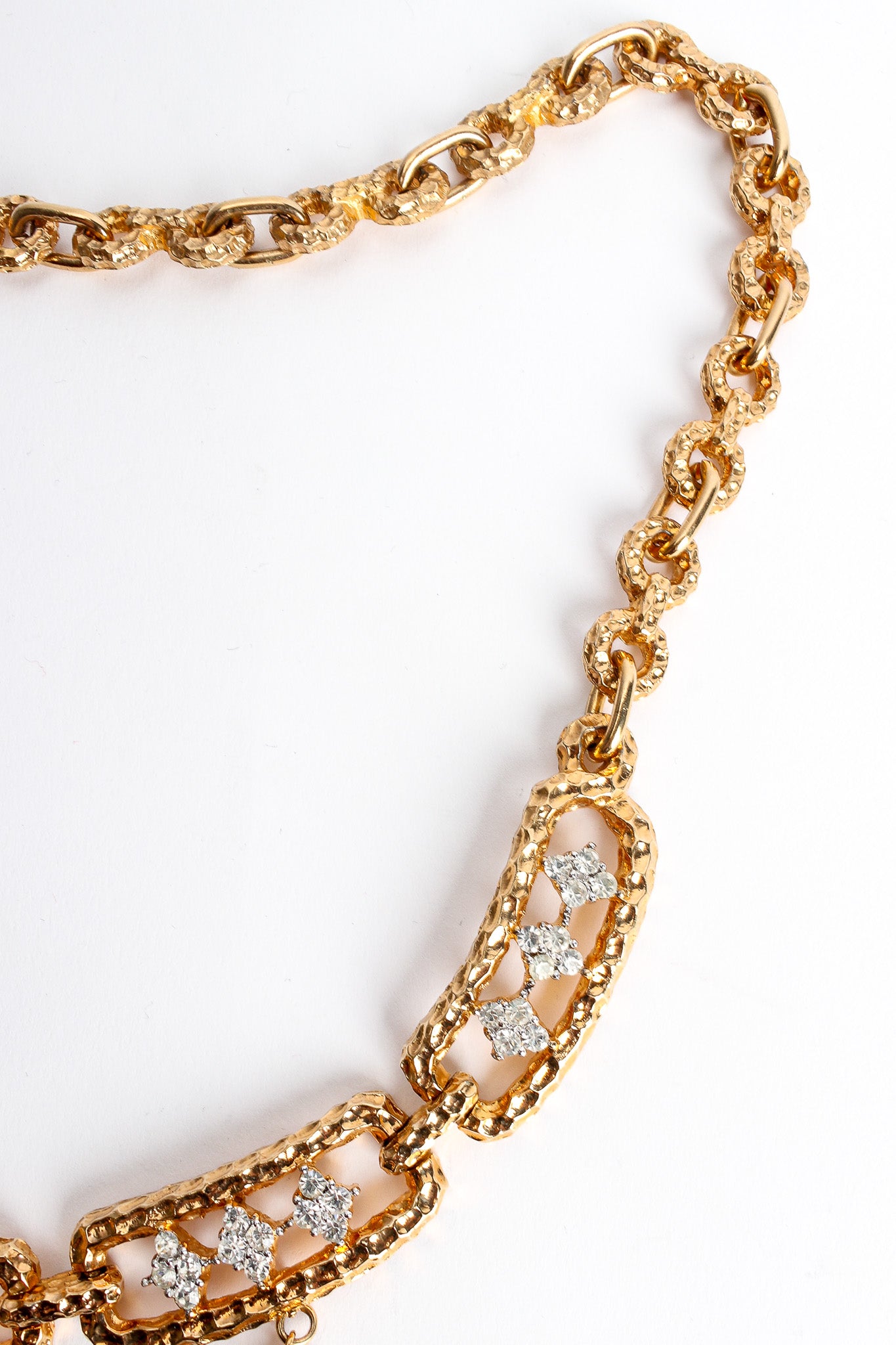 Vintage Jomaz Hammered Rhinestone Pendant Necklace links close @ Recess Los Angeles