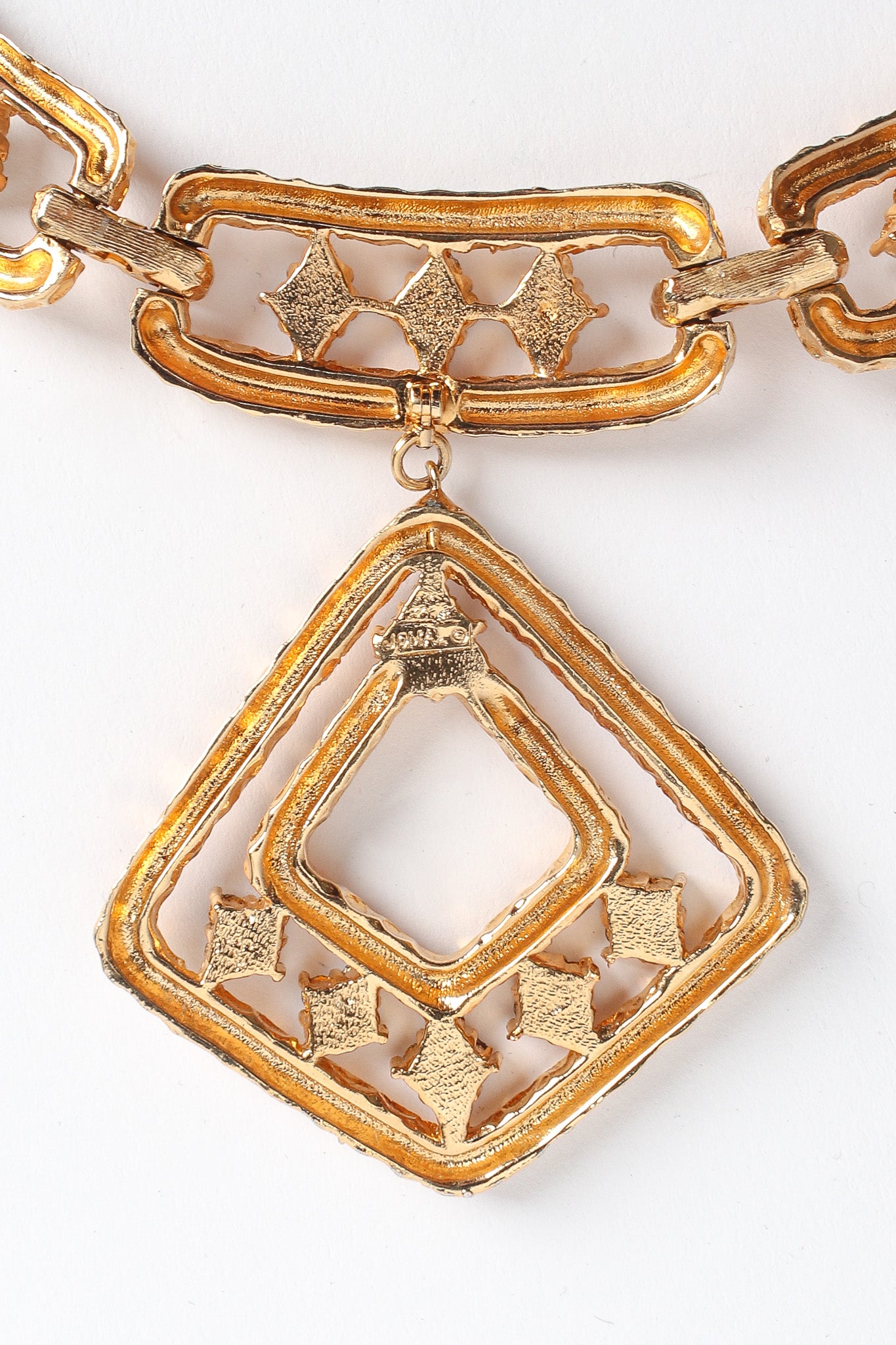 Vintage Jomaz Hammered Rhinestone Pendant Necklace signed back pendant @ Recess Los Angeles