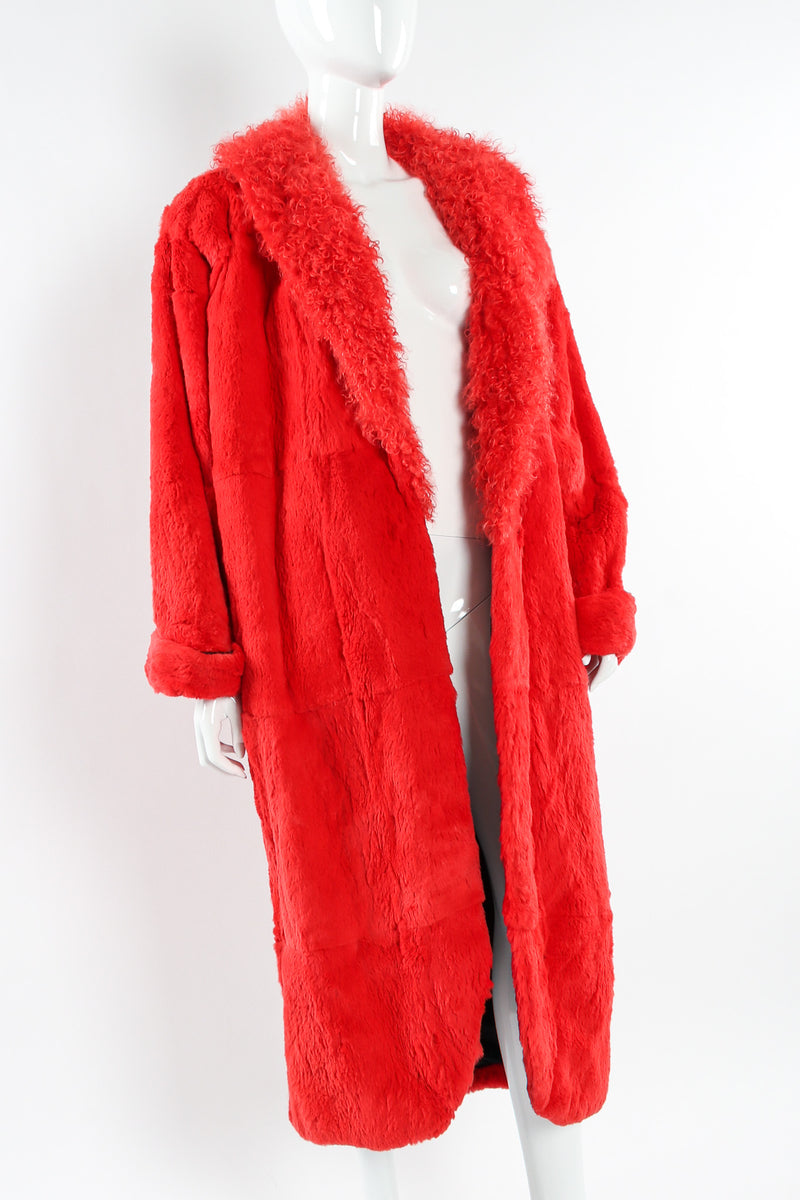 Vintage Jona Mongolian Fur Panel Coat mannequin close unbuttoned @ Recess LA