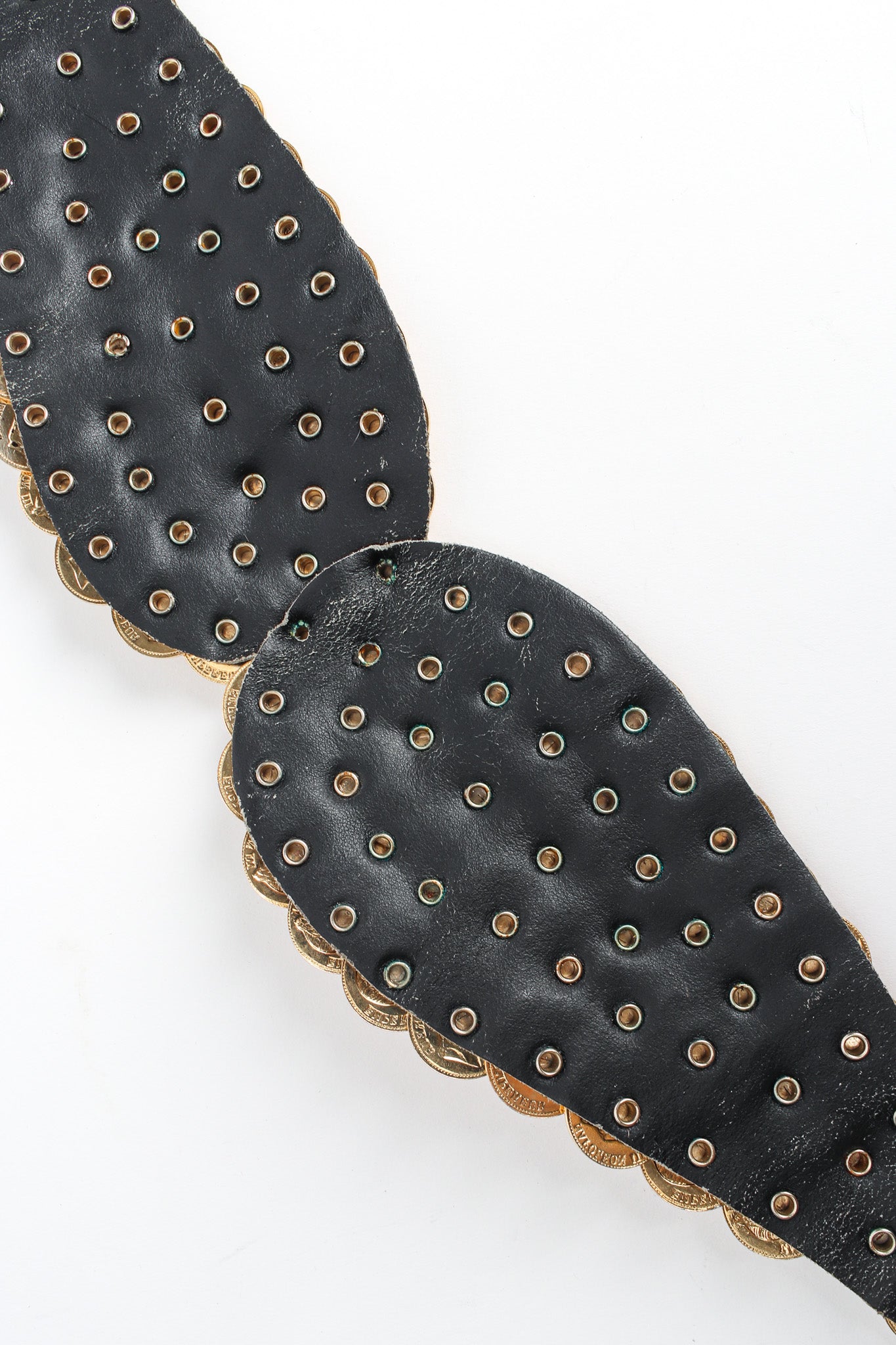 statement belt with gold coins by Jose Cotel inner studs and leather @recessla