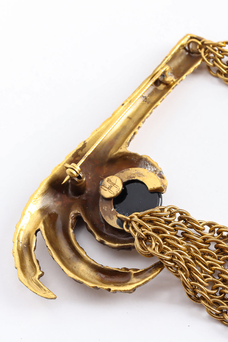 Joseff Black Rooster Claw Chain Brooch Pin Closeup at Recess LA
