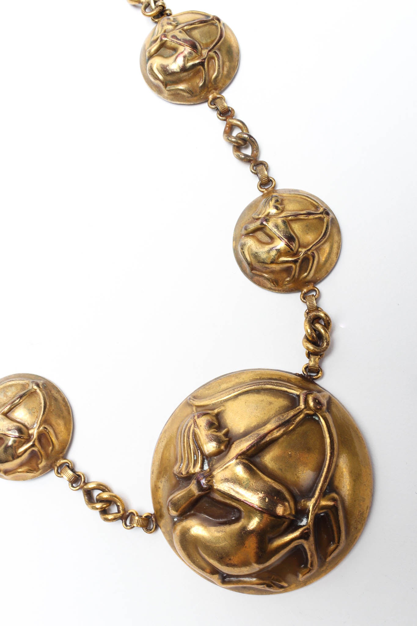 Vintage Joseff of Hollywood Sagittarius Archer Dome Necklace pendant close up @ Recess LA