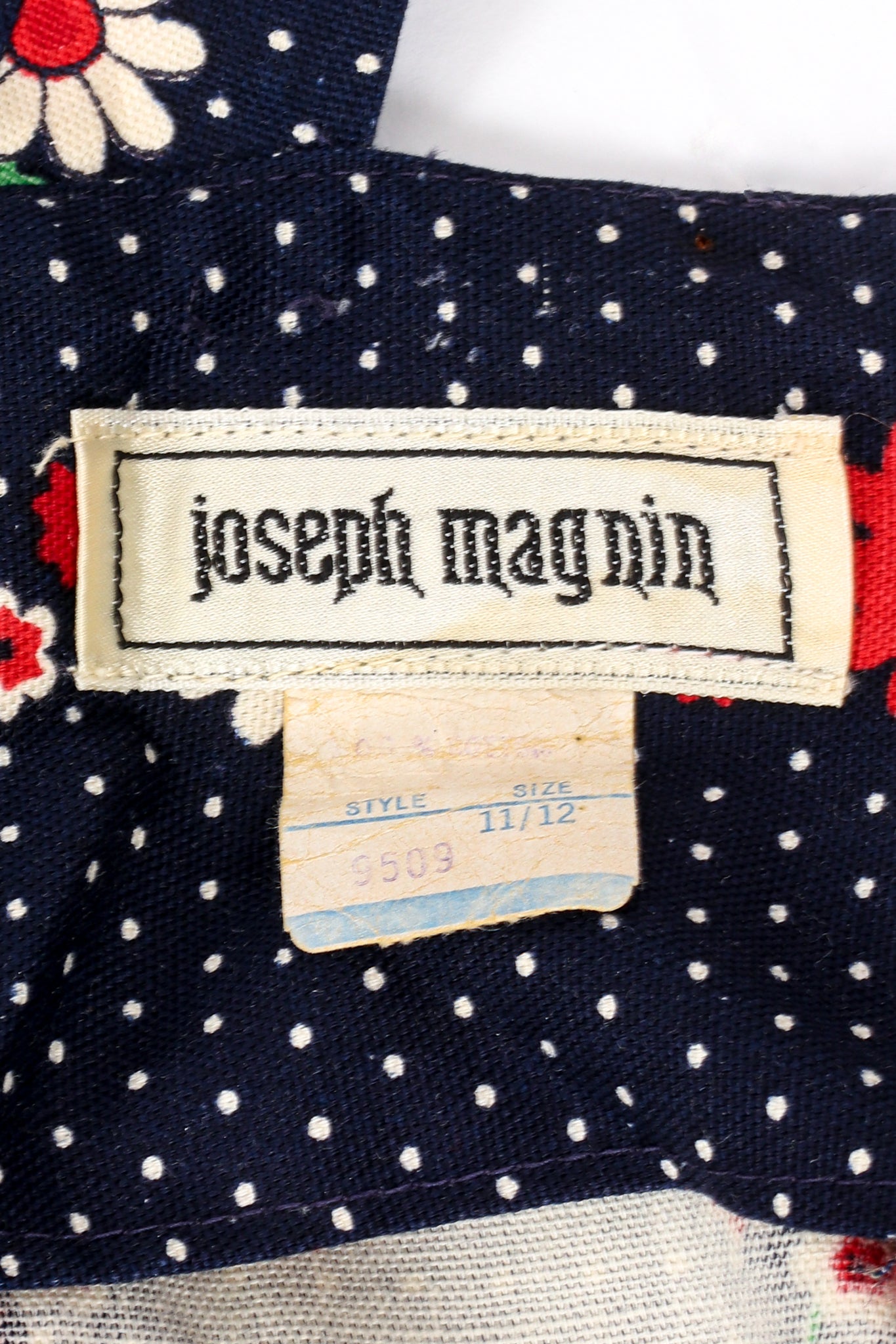 Vintage Joseph Magnin Wide Leg Floral Dot Suspender Pant label at Recess Los Angeles