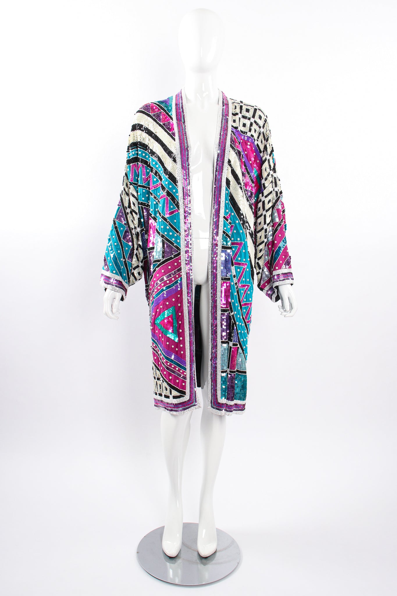Vintage Judith Ann Creations Embellished Sequin Duster Coat on Mannequin front at Recess LA
