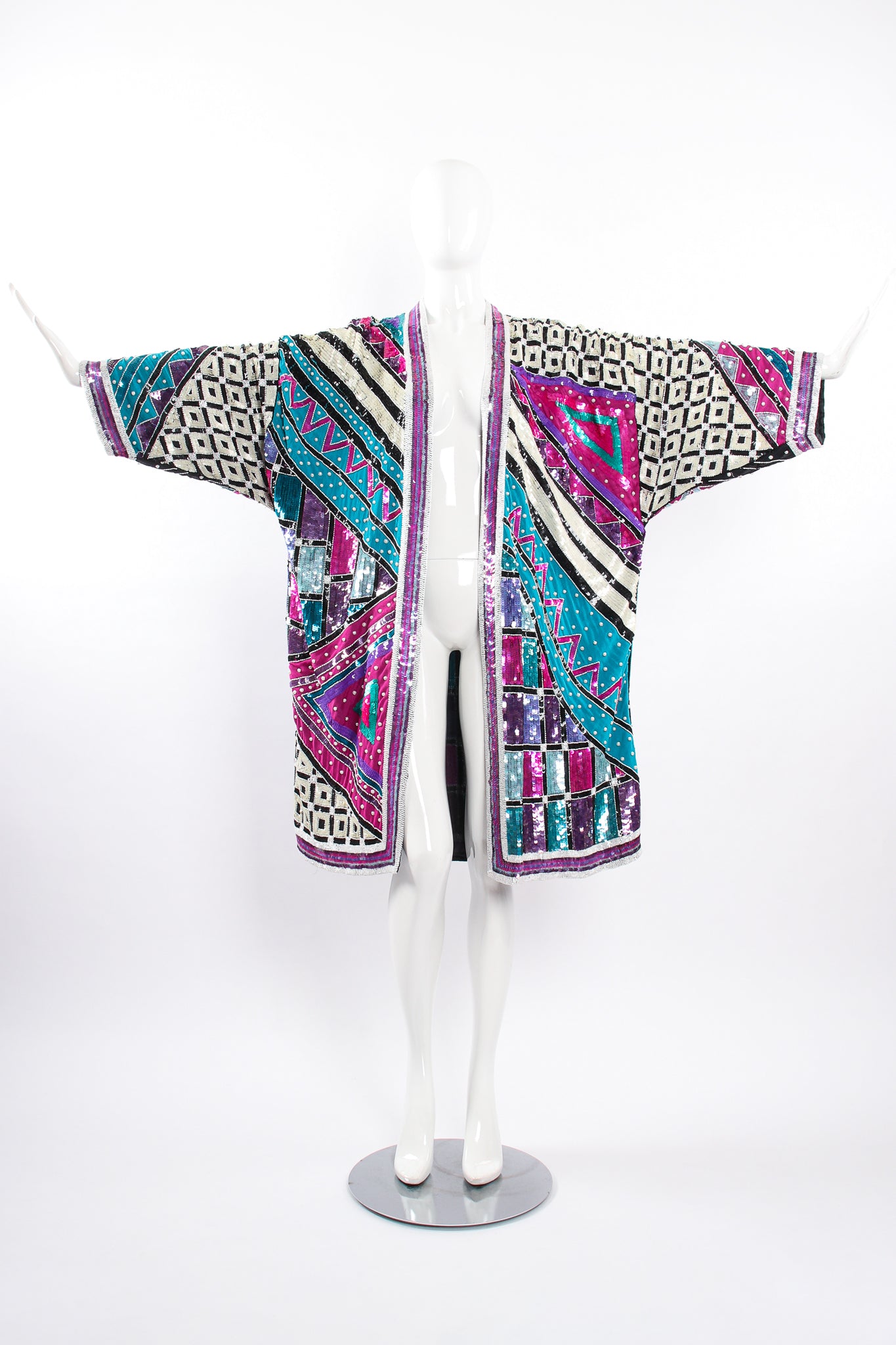 Vintage Judith Ann Creations Embellished Sequin Duster Coat on Mannequin front at Recess LA