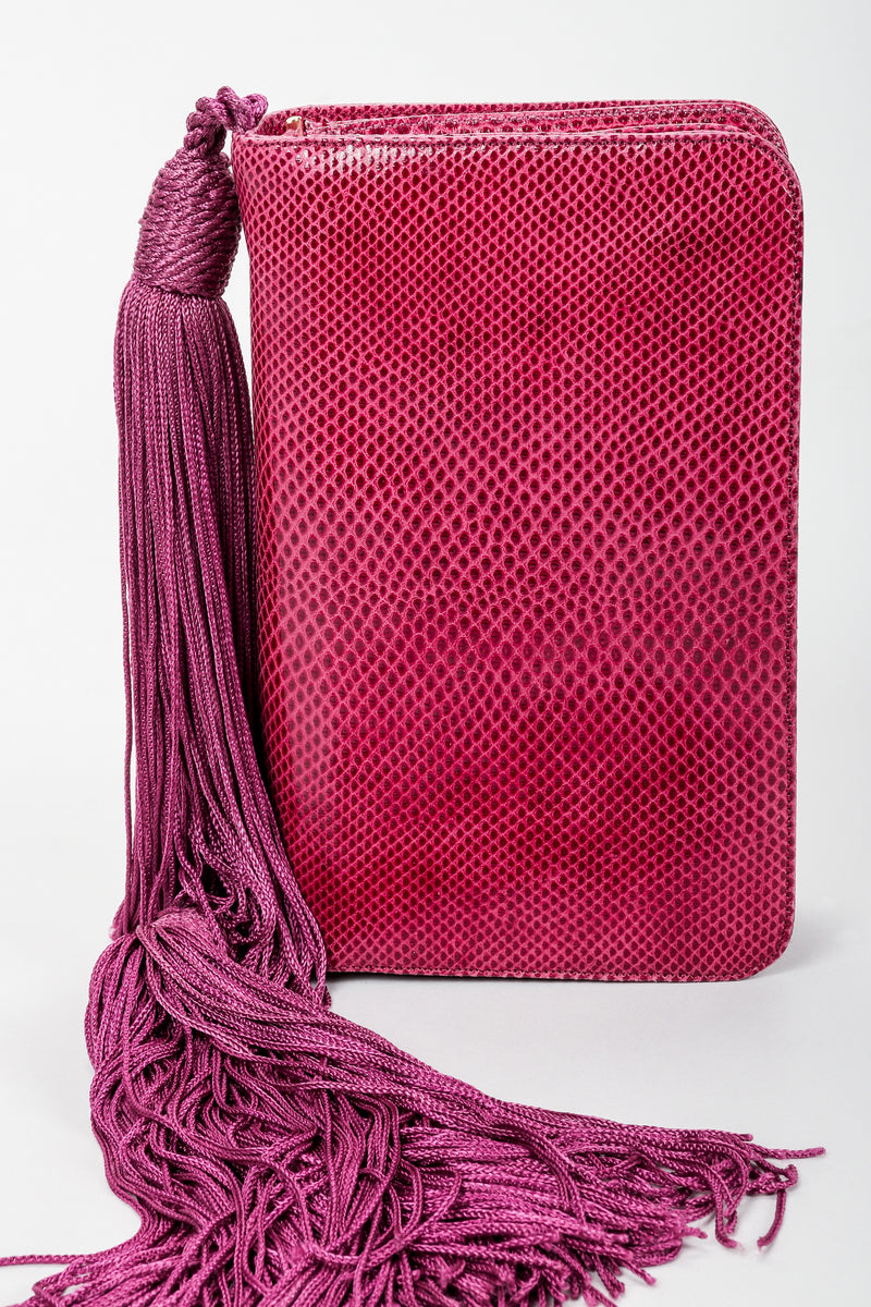 Vintage Judith Leiber Magenta Lizard Double Tassel Bag Side at Recess Los Angeles