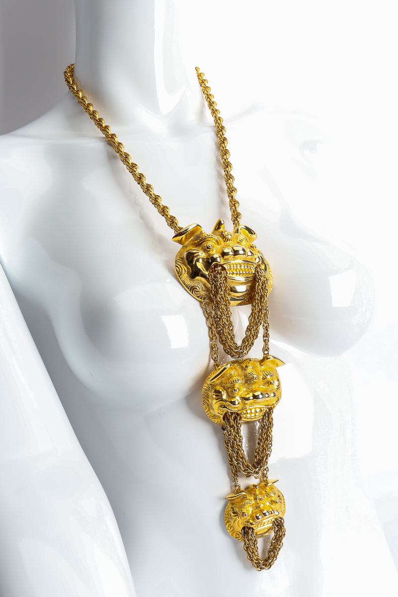 Vintage Judith Leiber Foo Dog Triple Pendant Necklace on Mannequin at Recess LA