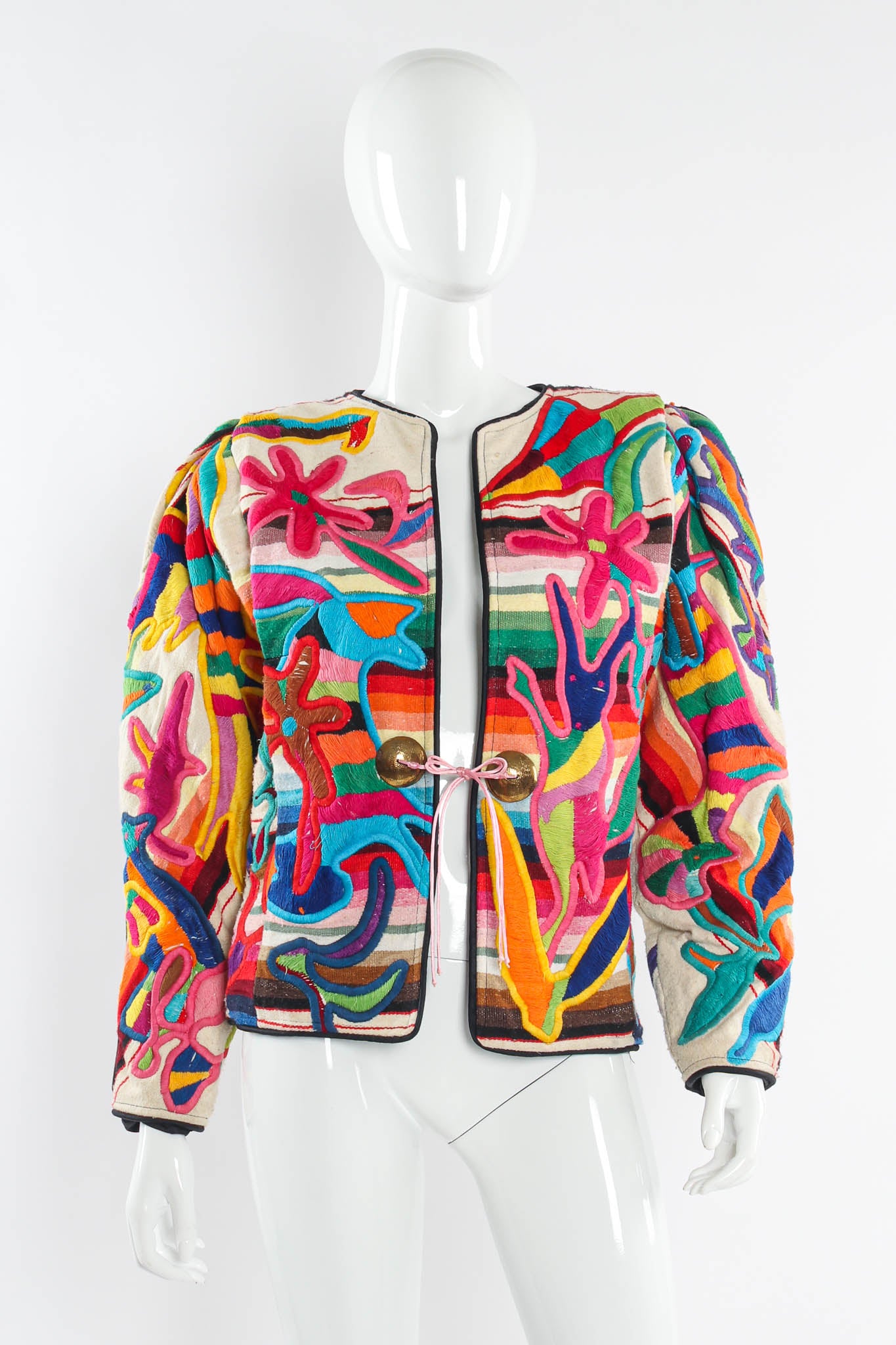 Vintage Judith Roberts Rainbow Abstract Animal & Floral Jacket mannequin front @ Recess LA