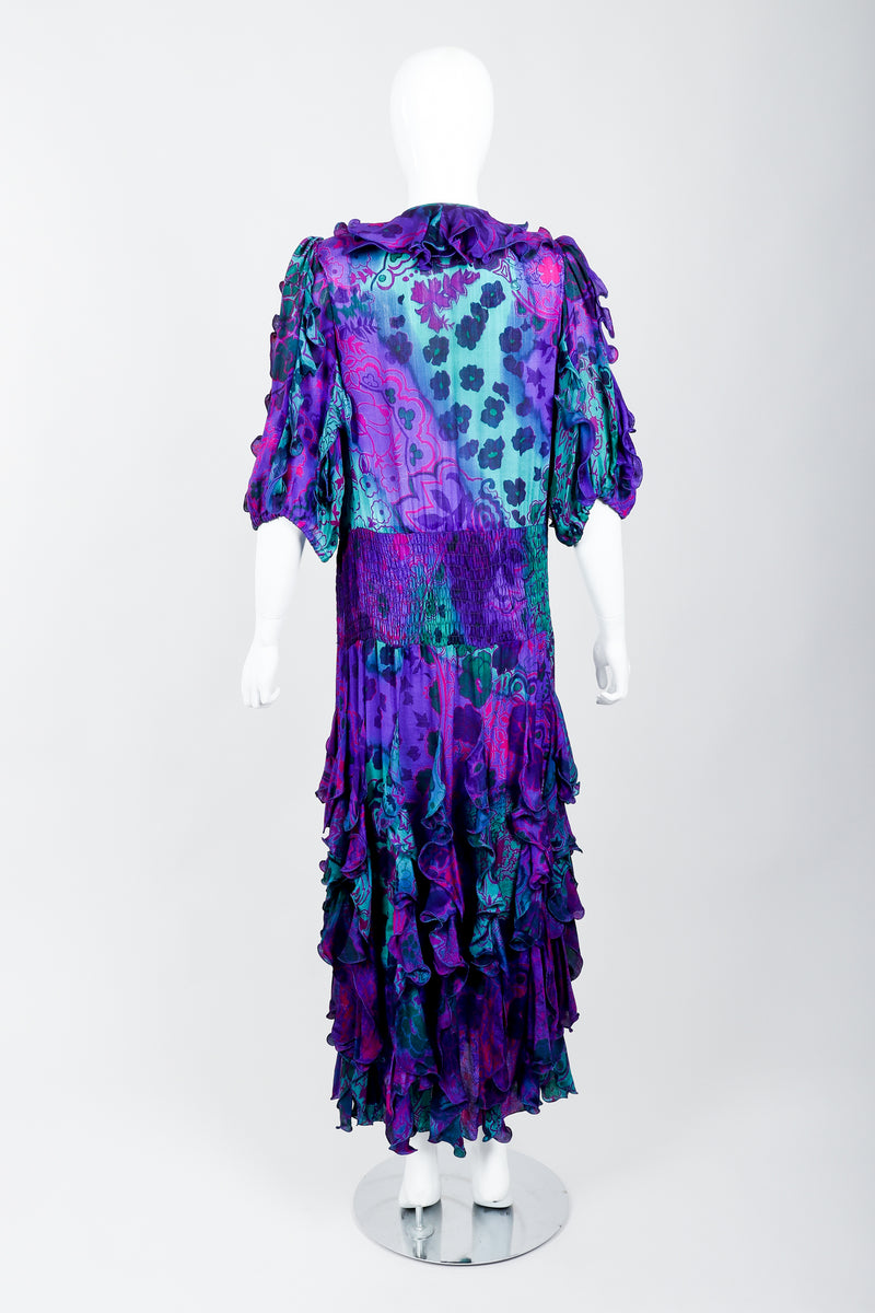 Vintage Judith Ann Creations Silk Ruffle Dress on Mannequin Back at Recess