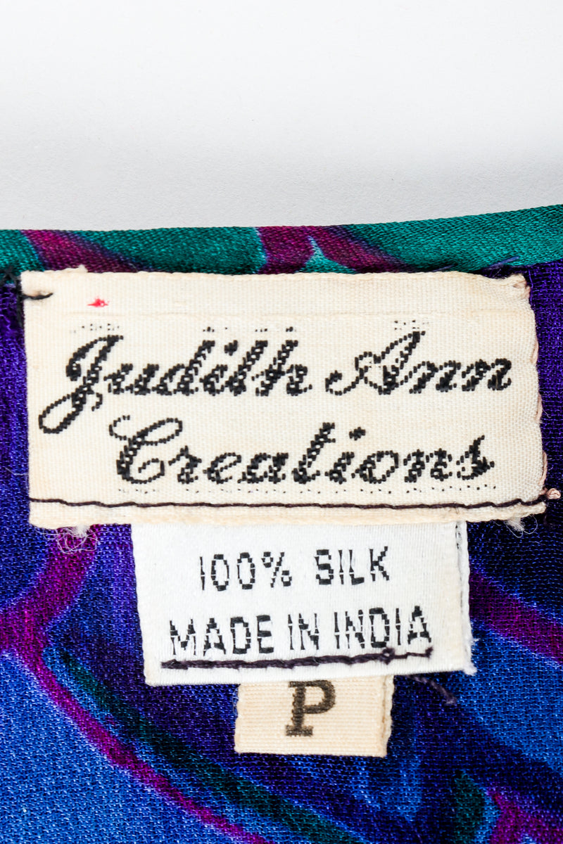 Vintage Judith Ann Creations Label on blue print fabric