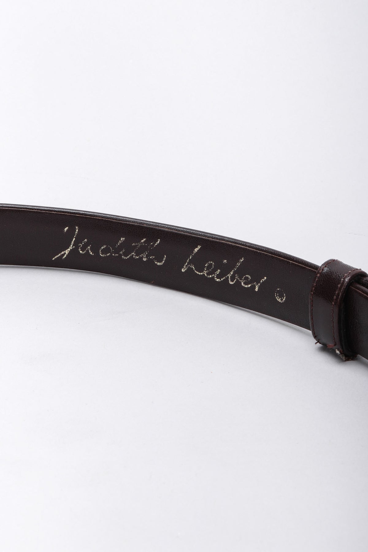Vintage Judith Leiber Brown Leather Gold V Shaped Buckle – Recess