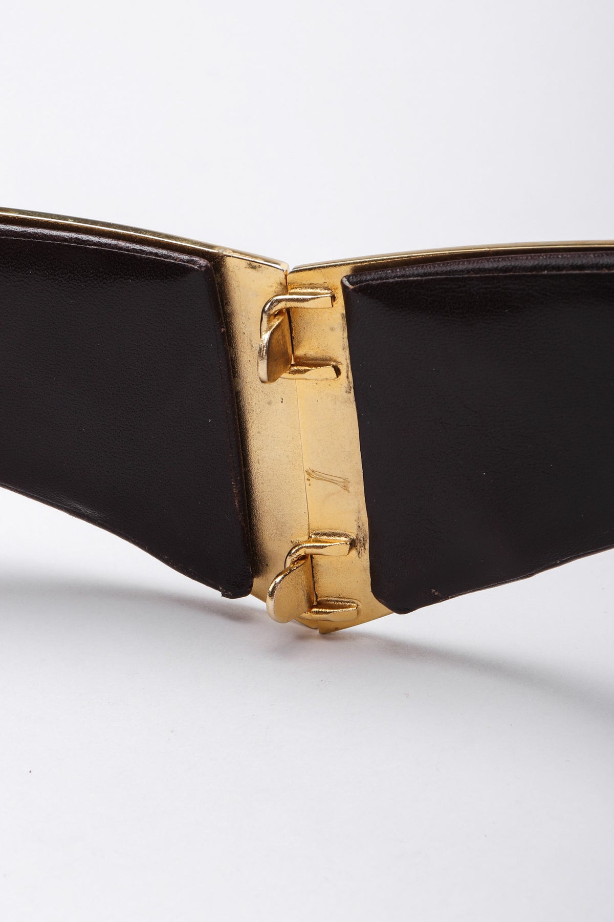 Vintage Judith Leiber Brown Leather Gold V Shaped Buckle