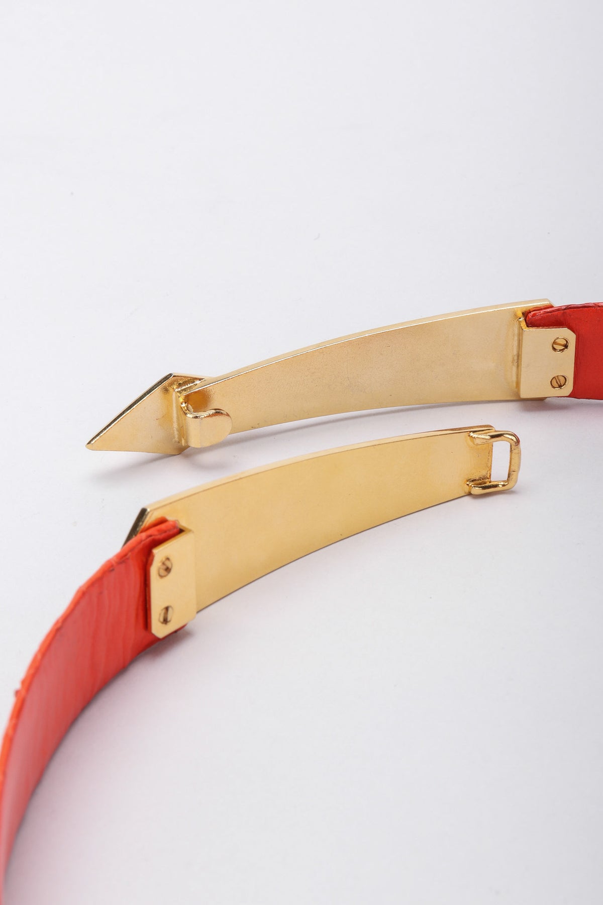 Vintage Judith Leiber Orange Snakeskin Belt Gold Diamond 