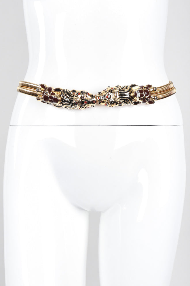 Recess Los Angeles Vintage Judith Leiber Kissing Enamel Animal Head Metal Stretch Belt