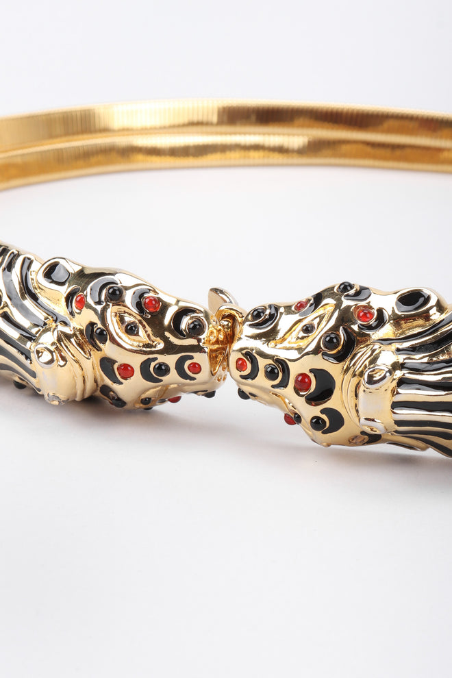 Recess Los Angeles Vintage Judith Leiber Kissing Enamel Animal Head Metal Stretch Belt