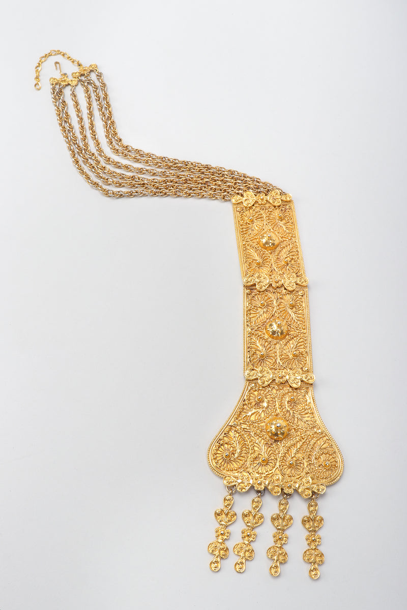 Vintage Judith Leiber Golden Long Filigree Plate Y Necklace at Recess Los Angeles