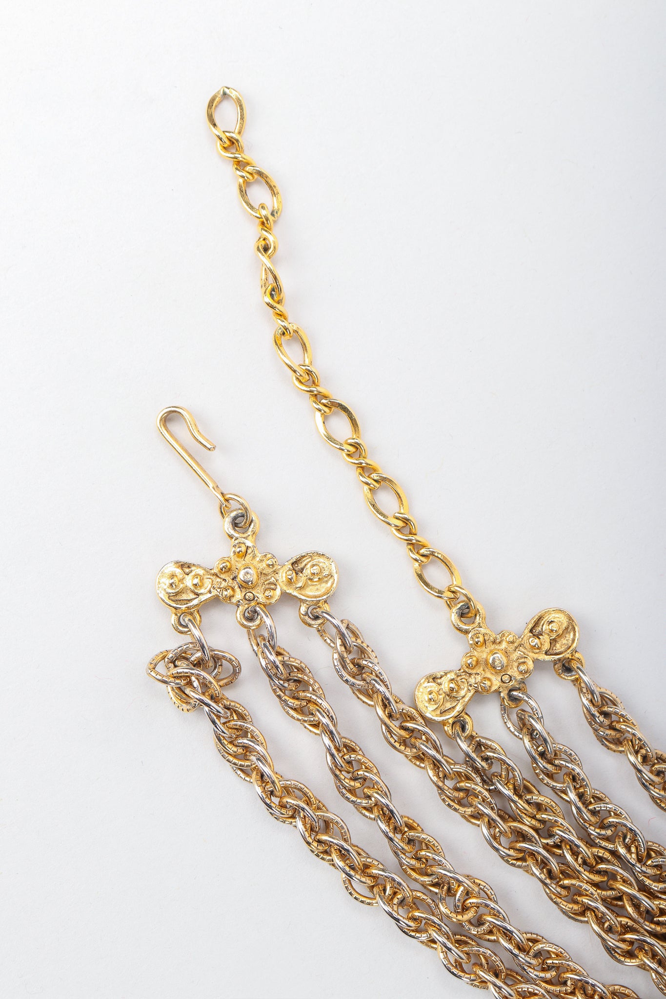 Vintage Judith Leiber Golden Long Filigree Plate Y Necklace Hook Detail