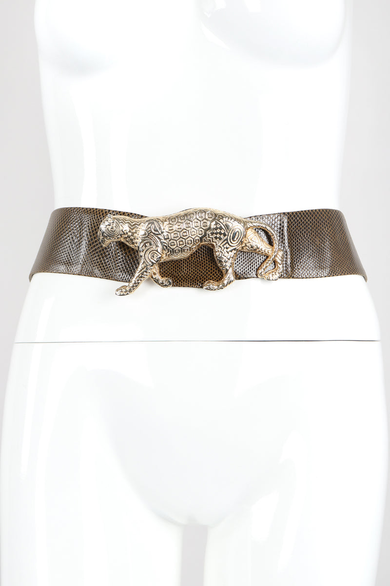 Recess Designer Consignment Vintage Judith Leiber Amen Wardy Gold Panther Buckle Lizard Leather Belt Los Angeles Resale