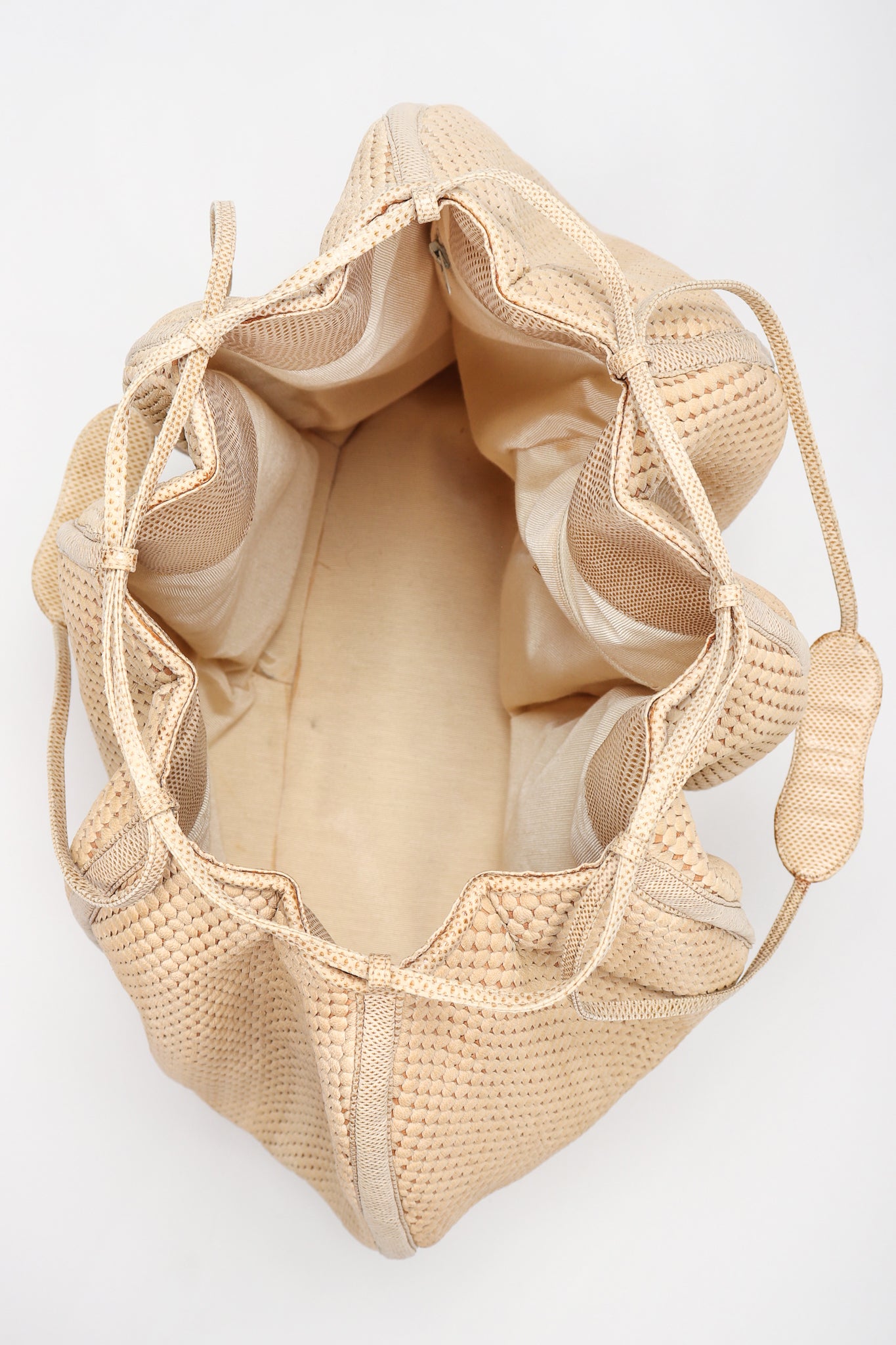 Recess Los Angeles Designer Consignment Vintage Judith Leiber Oversized Woven Lizard Straw Bucket Bag Pouch