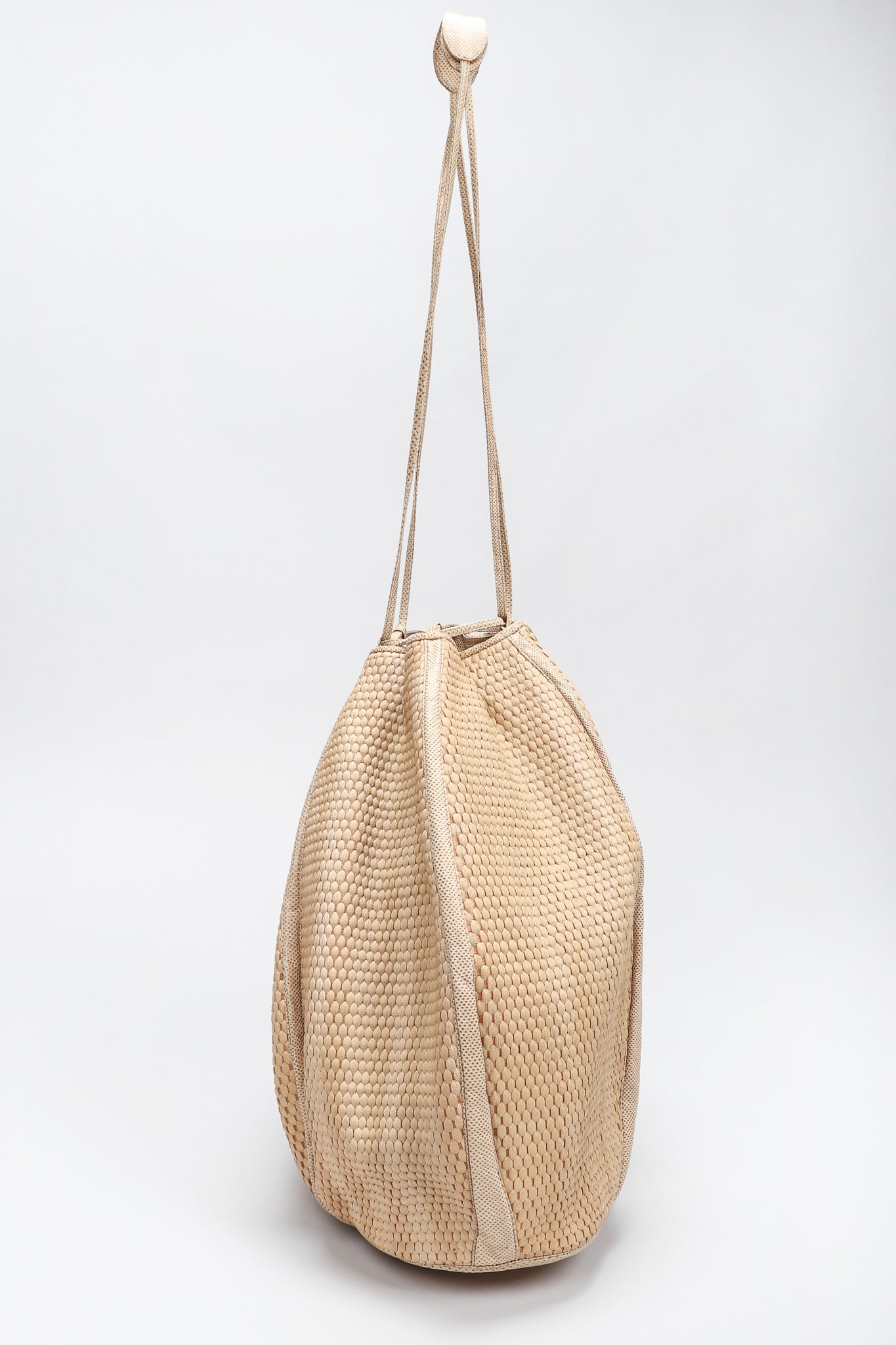 Recess Los Angeles Designer Consignment Vintage Judith Leiber Oversized Woven Lizard Straw Bucket Bag Pouch