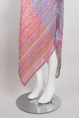 Recess Los Angeles Vintage Judy Hornby Pastel Sequin Chiffon Draped Cowl Back Bishop Sleeve Dress