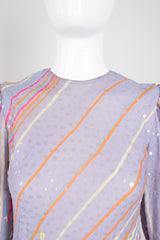 Recess Los Angeles Vintage Judy Hornby Pastel Sequin Chiffon Draped Cowl Back Bishop Sleeve Dress