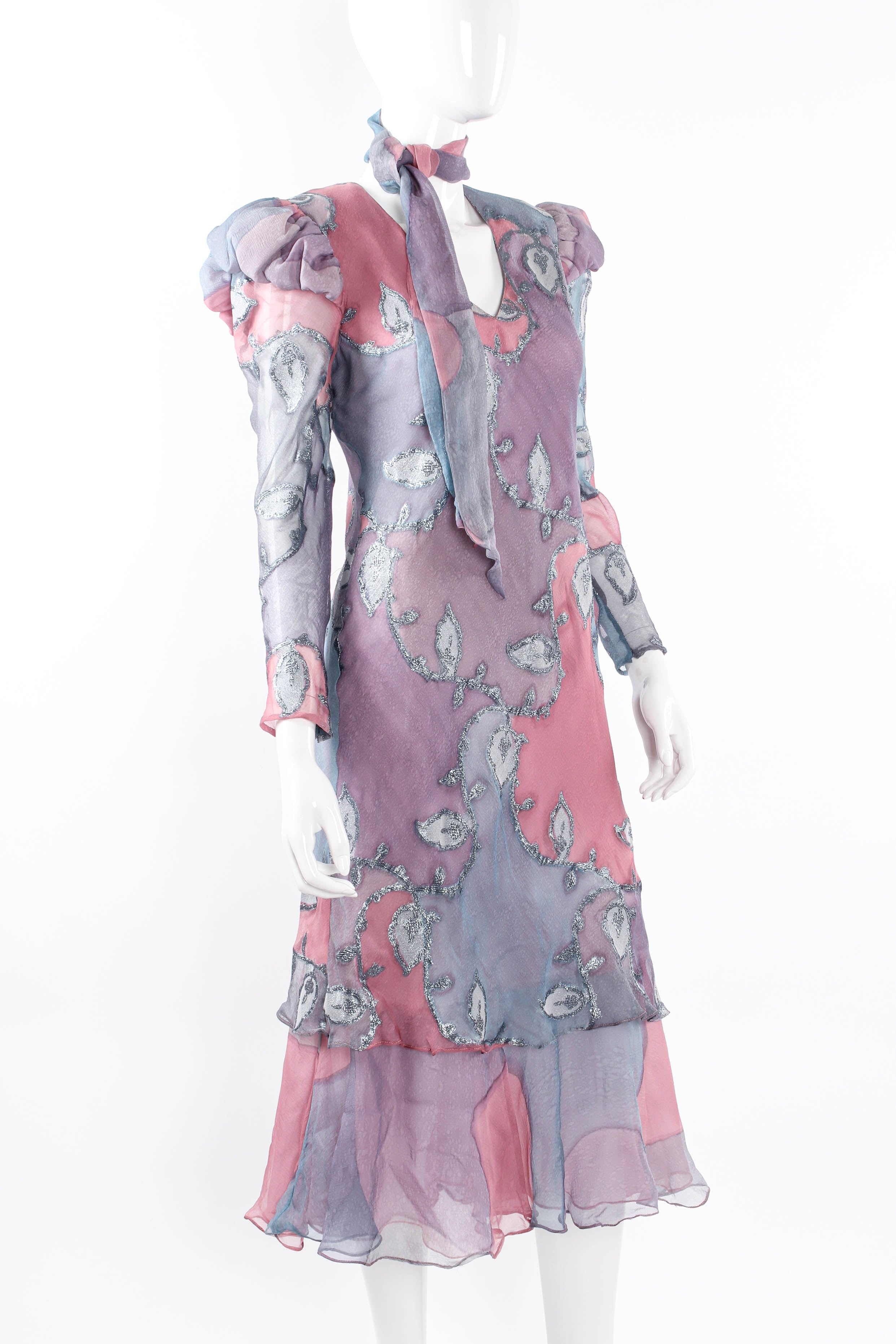 Vintage Judy Hornby Silk Patchwork Dress mannequin scarf tie  @ Recess LA