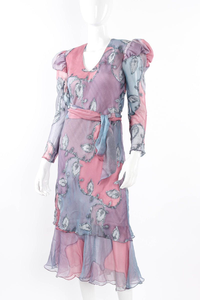 Vintage Judy Hornby Silk Patchwork Dress mannequin waist tie  @ Recess LA
