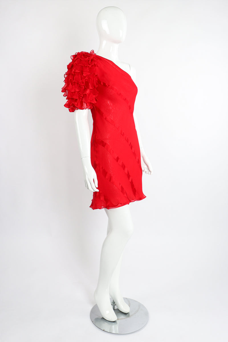 Vintage Judy Hornby Asymmetrical Ruffle Sleeve Bias Dress on Mannequin Angle at Recess Los Angeles