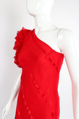 Vintage Judy Hornby Asymmetrical Ruffle Sleeve Bias Dress on Mannequin neckline at Recess LA