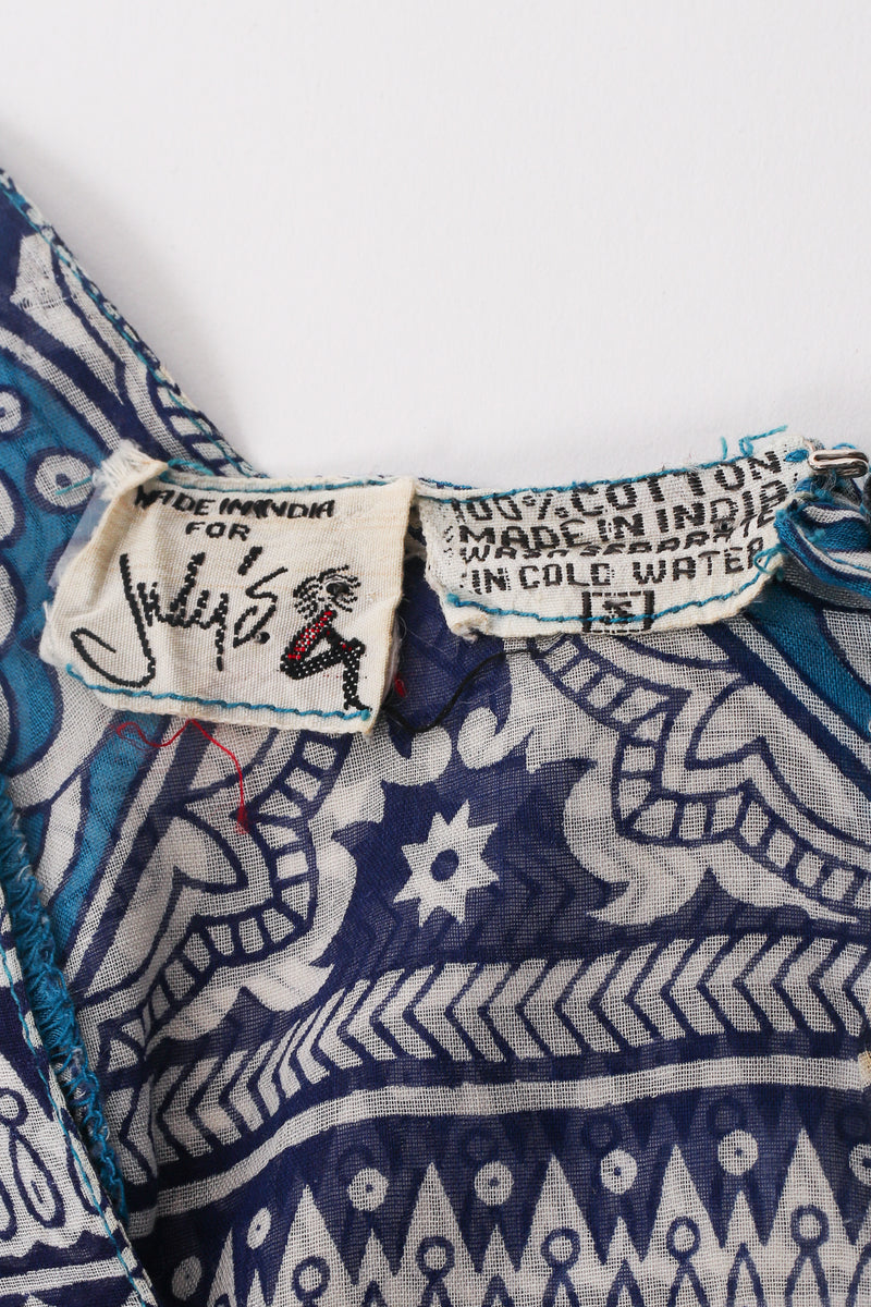 Vintage Judy's Batik Angel Sleeve Cotton Gauze Dress label at Recess Los Angeles