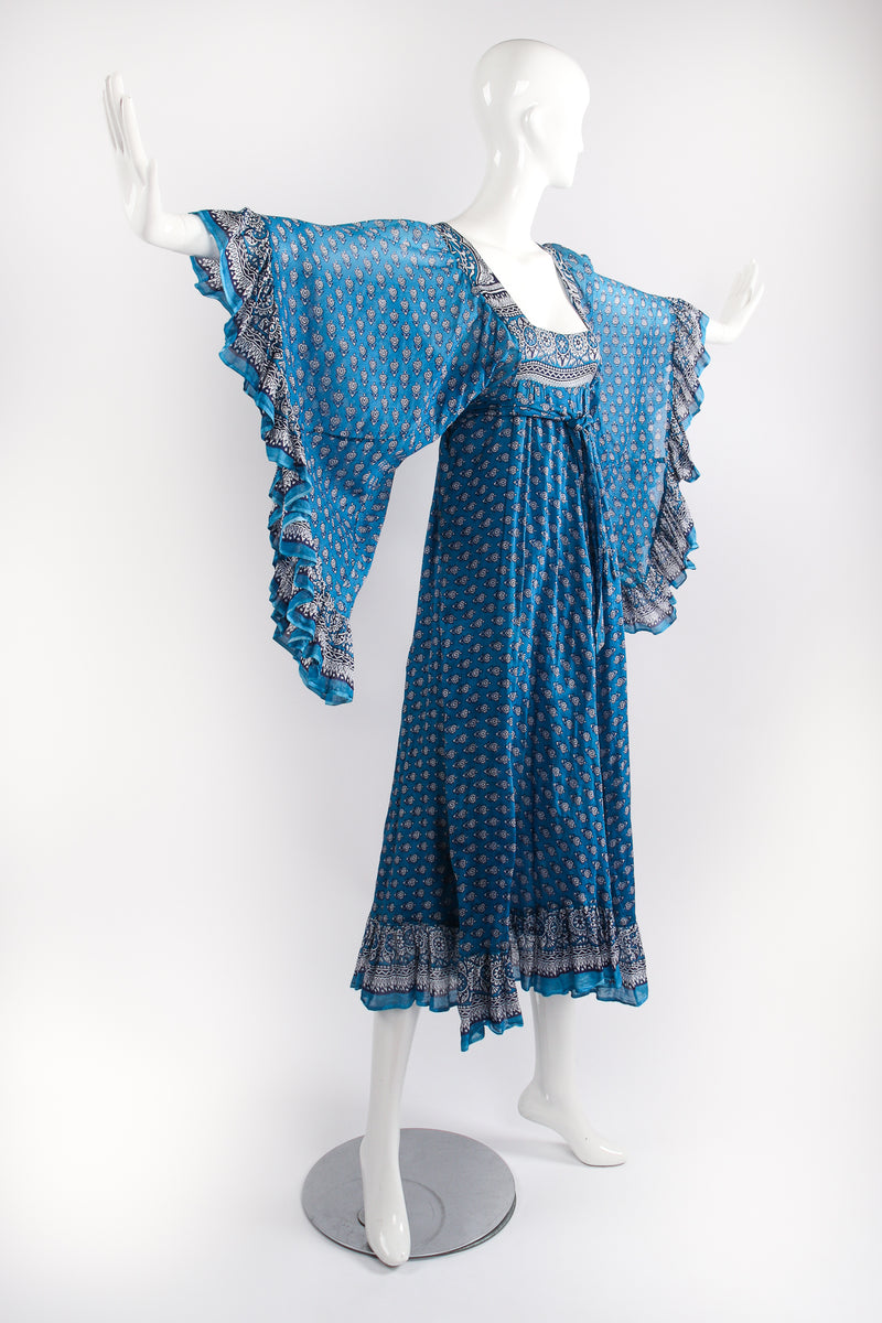 Vintage Judy's Batik Angel Sleeve Cotton Gauze Dress on Mannequin angle at Recess Los Angeles