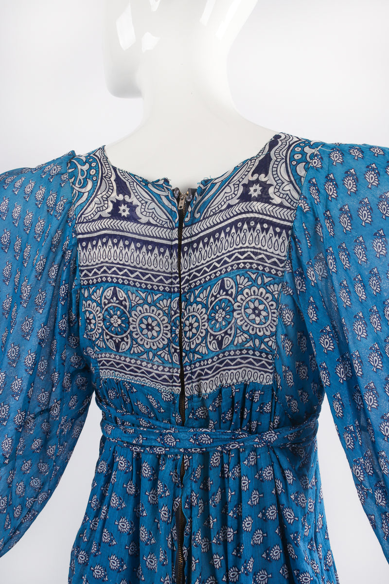 Vintage Judy's Batik Angel Sleeve Cotton Gauze Dress on Mannequin back zipper at Recess Los Angeles