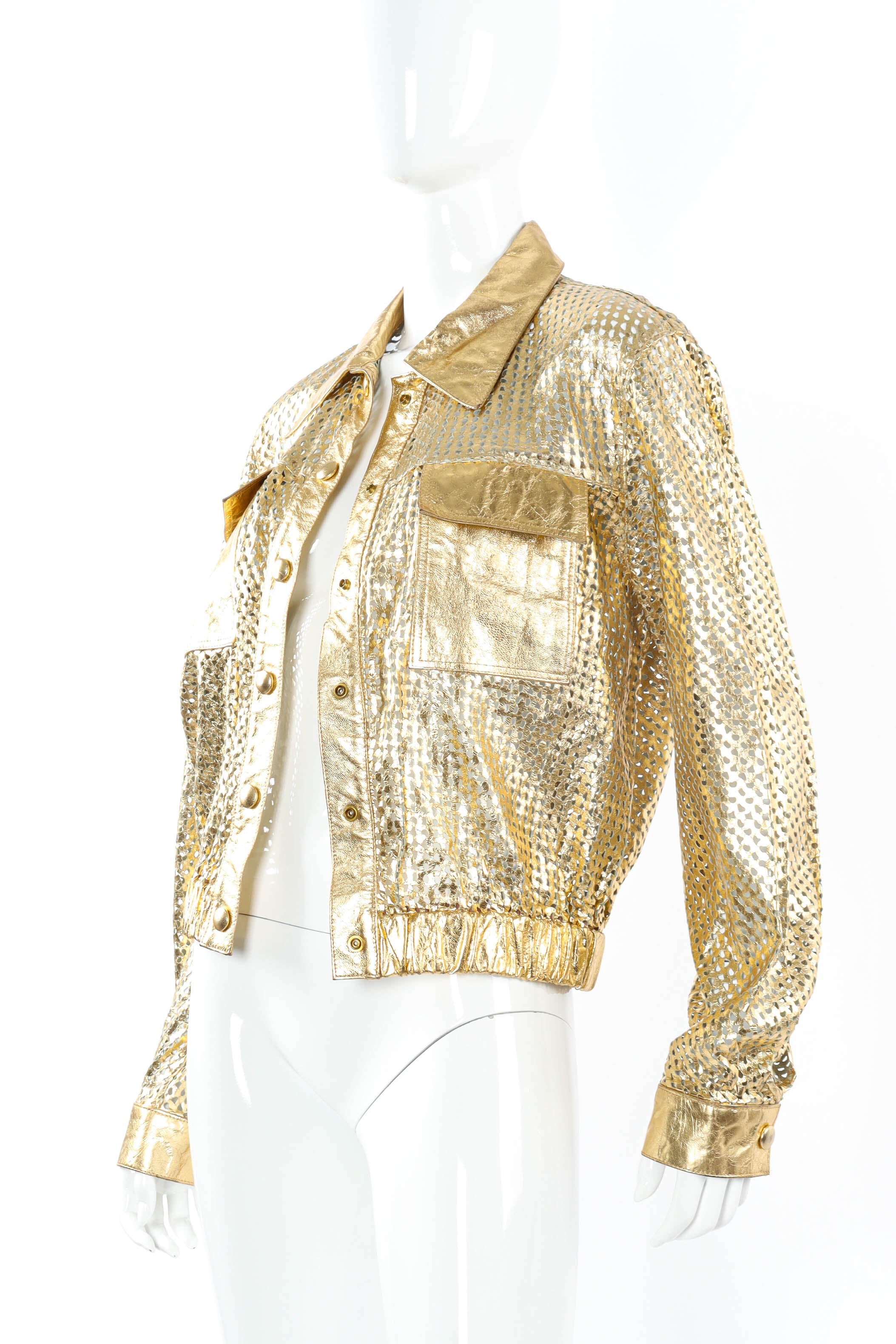 Vintage Julian K Leather Shapes Cut Out Jacket on mannequin angle @ Recess LA