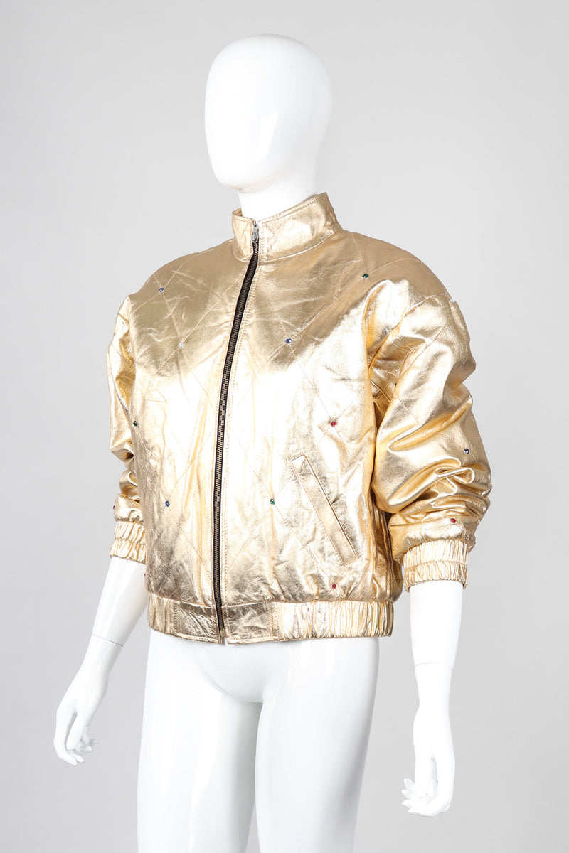 Gold Leather Bomber Jacket