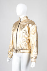Recess Los Angeles Vintage crystal Stud Julian K Gold Leather Lamé Bomber Jacket