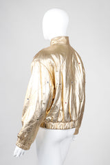 Recess Los Angeles Vintage crystal Stud Julian K Gold Leather Lamé Bomber Jacket