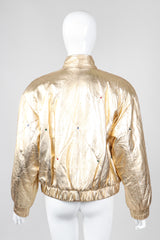 Recess Los Angeles Vintage crystal Stud Julian K Gold Leather Lamé Bomber Jacket