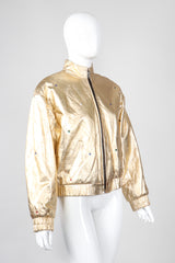 Recess Los Angeles Vintage crystal Stud Julian K Gold Leather Lamé Bomber Jacket