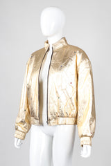 Recess Los Angeles Vintage crystal Stud Julian K Gold Leather Lamé Bomber Jacket