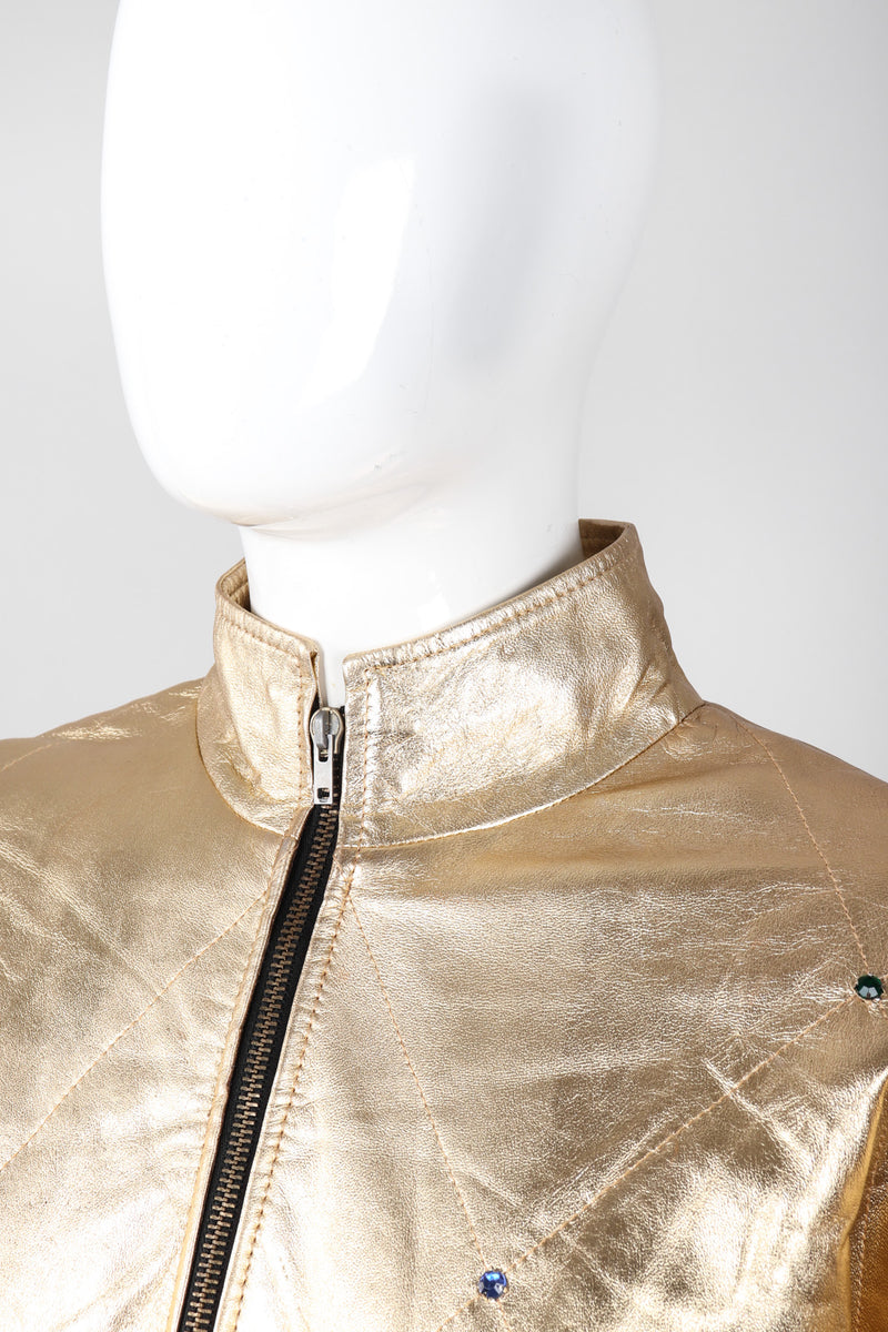 Chanel Metallic Gold Tone Leather Belted Jacket 44 For Sale at
