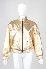 Recess Los Angeles Vintage crystal Stud Julian K Gold Leather Lamé Bomber Jacket